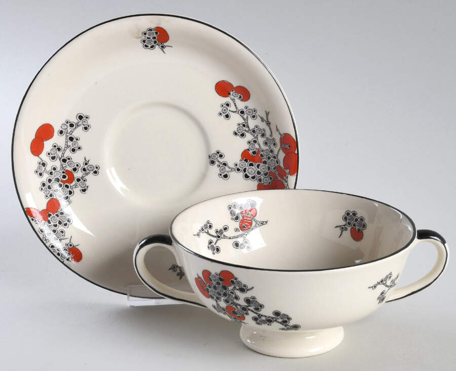 Carnival Footed Cream Soup Bowl & Saucer Set by Royal Doulton-1