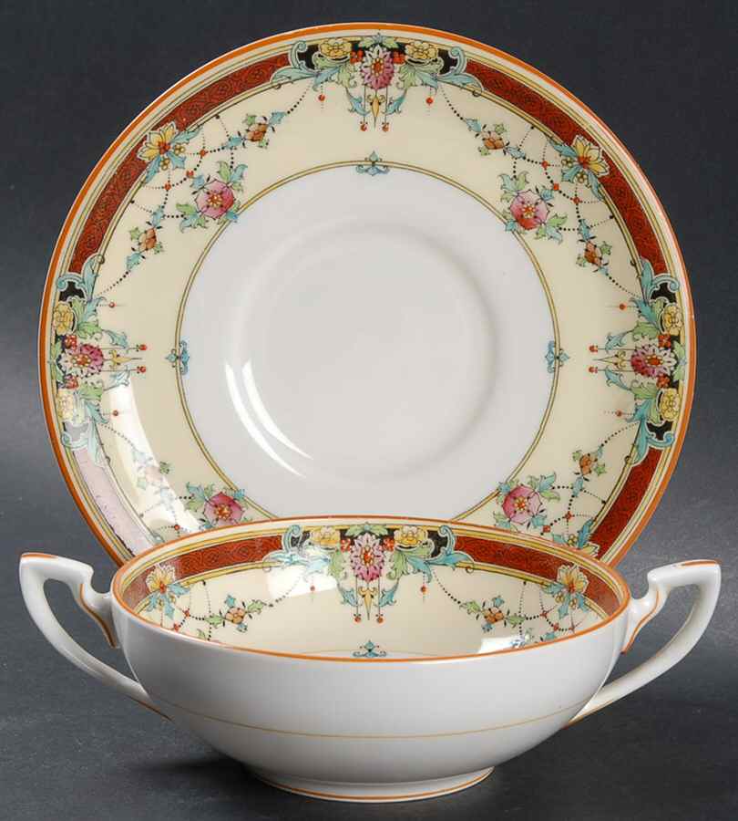 Daytona Red Flat Cream Soup Bowl & Saucer Set by Royal Worcester-1