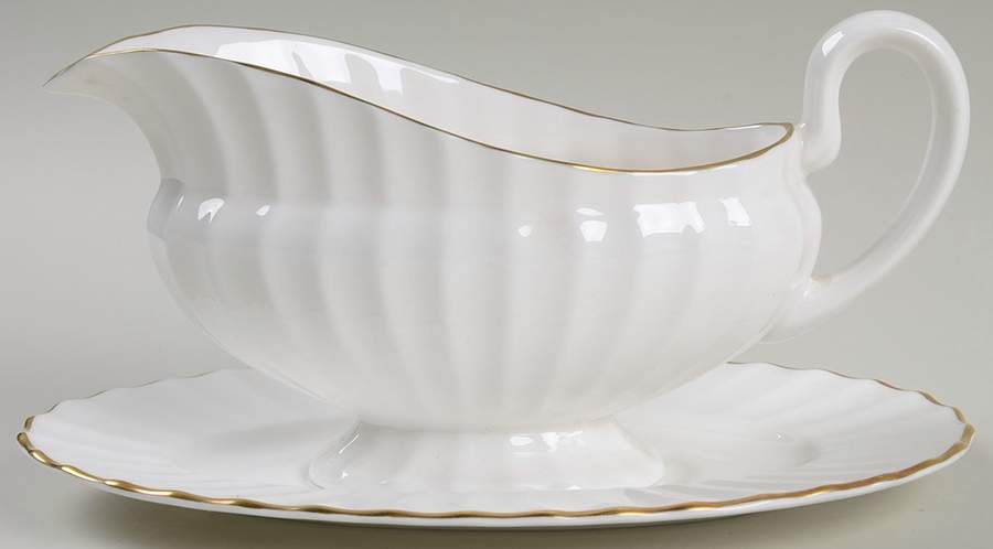 Warmstry Gold Edge Gravy Boat & Underplate by Royal Worcester-1