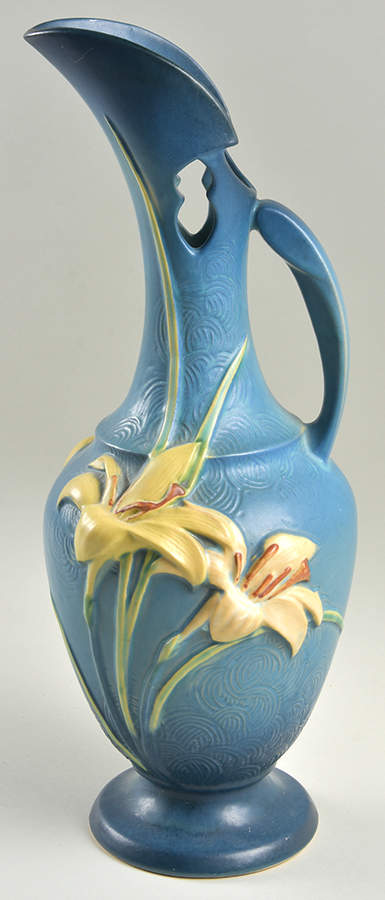 Zephyr Lily Bermuda Blue 15" Ewer by Roseville-1