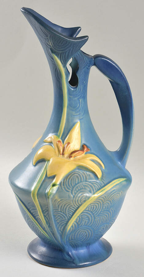Zephyr Lily Bermuda Blue 10" Ewer by Roseville-1