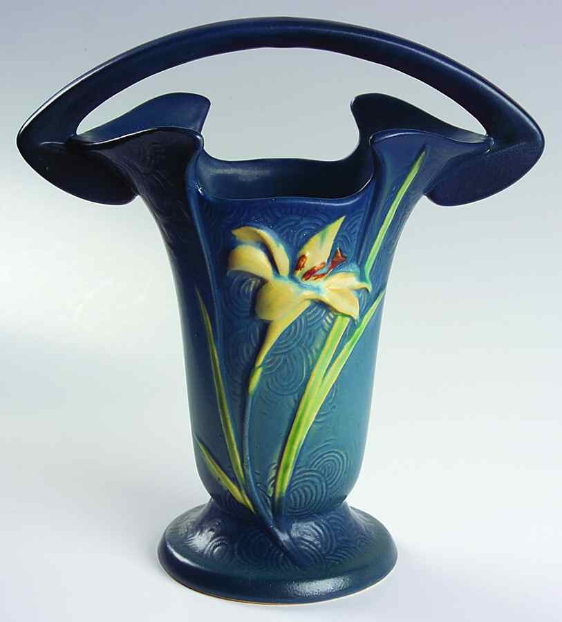 Zephyr Lily Bermuda Blue 10" Handled Basket by Roseville-1