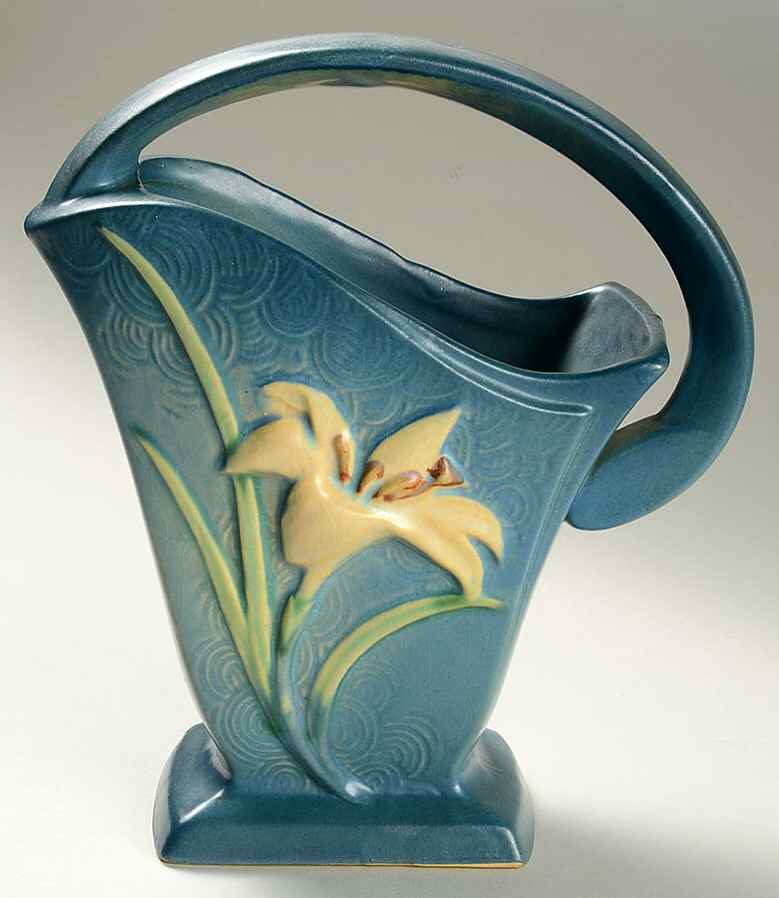 Zephyr Lily Bermuda Blue 8" Handled Basket by Roseville-1