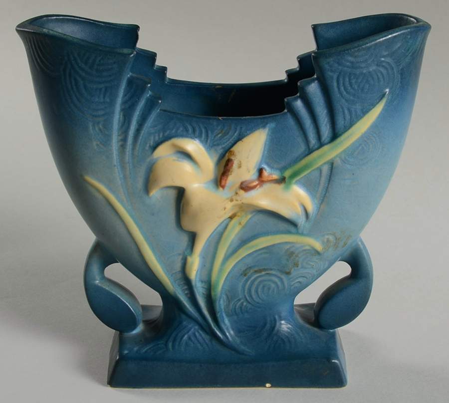 Zephyr Lily Bermuda Blue 6" Fan Vase by Roseville-1