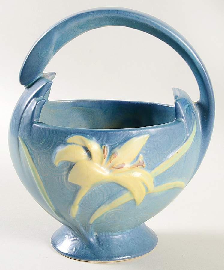Zephyr Lily Bermuda Blue 7" Handled Basket by Roseville-1