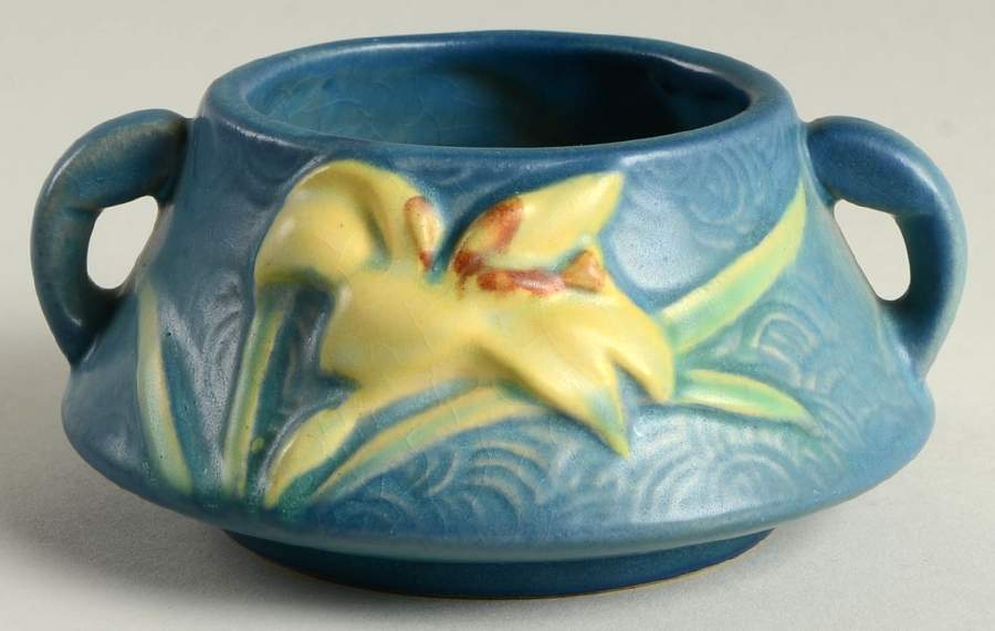 Zephyr Lily Bermuda Blue Open Sugar Bowl by Roseville-1