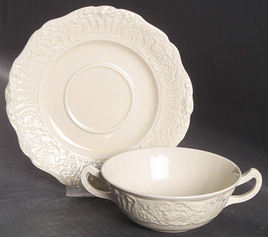 Renaissance Footed Cream Soup Bowl & Saucer Set by Ridgway (Ridgways)-1