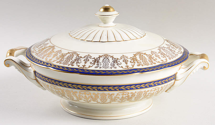Corinthian Blue Round Covered Vegetable by Royal Ivory (Czech, Germany)-1