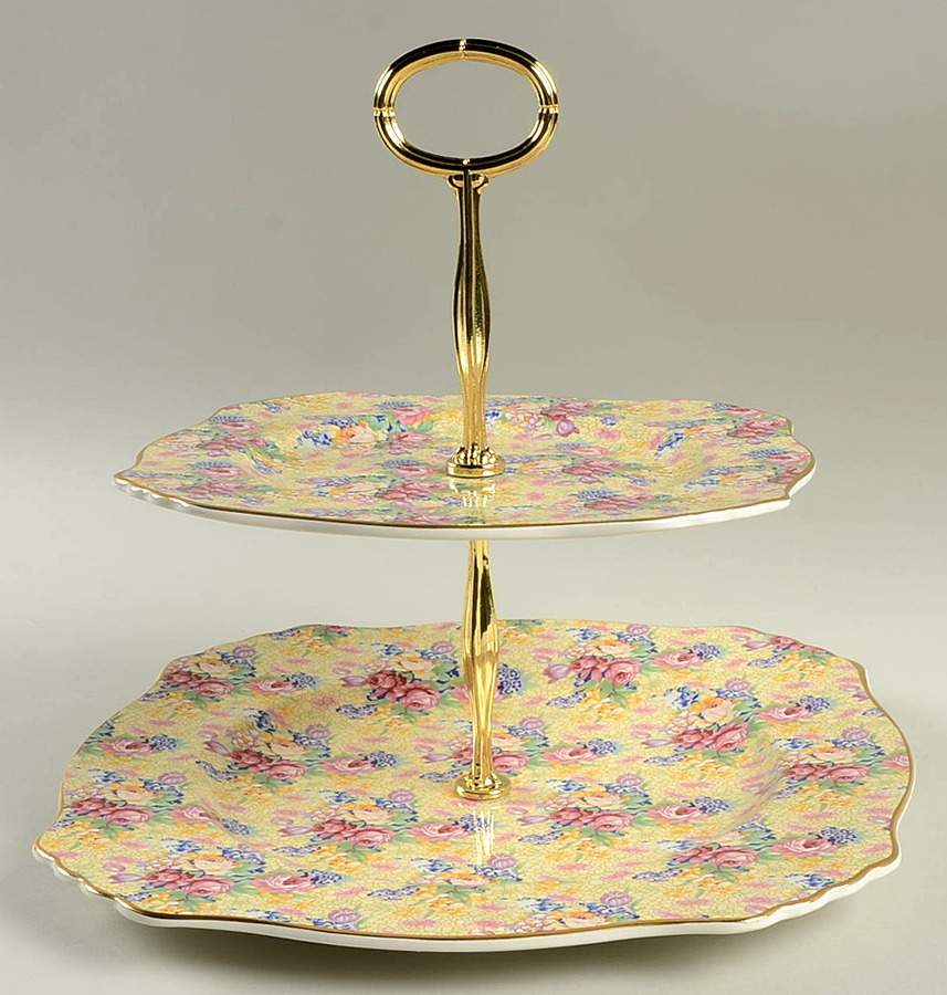 Welbeck (Earthenware, Intro 1995) 2 Tiered Serving Tray (Dinner & Salad Plate) by Royal Winton-1