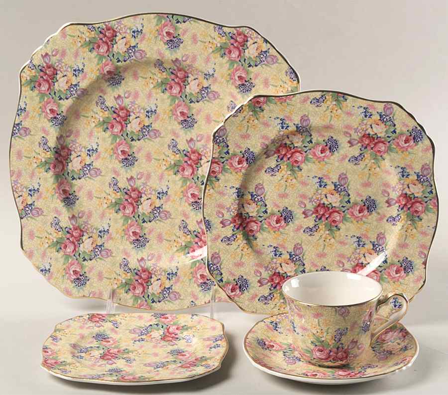 Welbeck (Earthenware, Intro 1995) 5-Piece Place Set=Csfl or Csft,Dp,Sp,Bb by Royal Winton-1