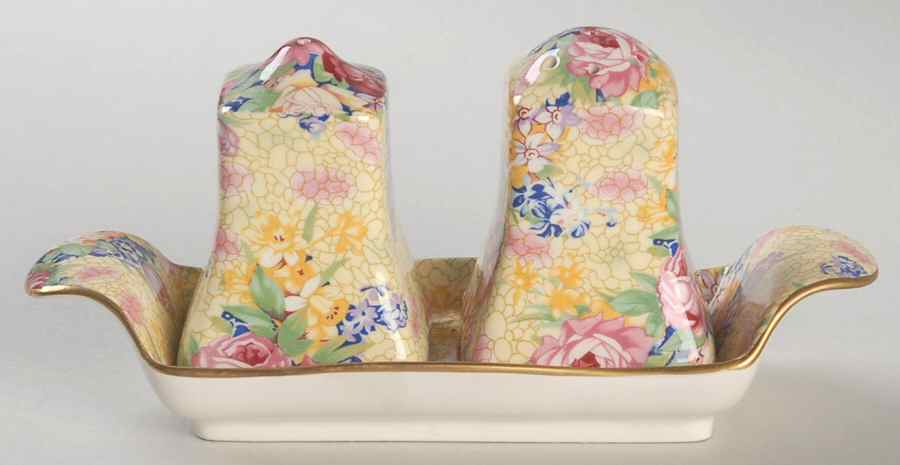 Welbeck (Earthenware, Intro 1995) (3 Pc) Salt & Pepper Tray Set by Royal Winton-1