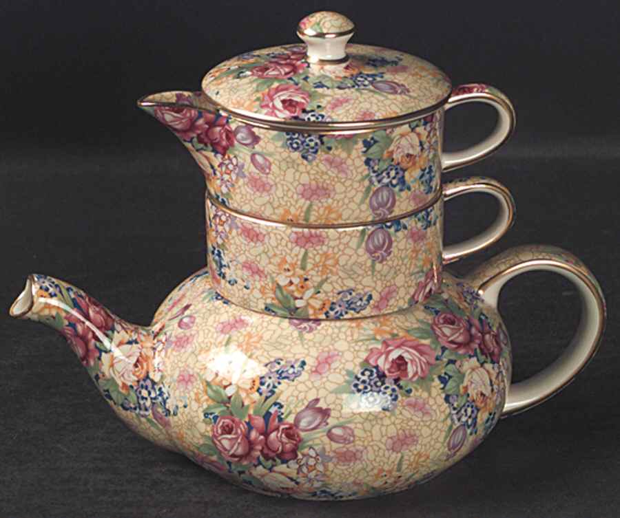 Welbeck (Earthenware, Intro 1995) Mini Teapot Stacking Set (Creamer, Sugar) by Royal Winton-1