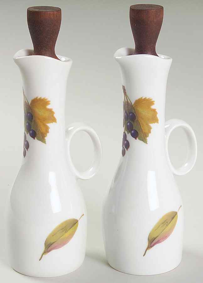 Evesham 'M' Set of 2 Oil/Vinegar Cruets & Wood Stoppers by Royal Worcester-1