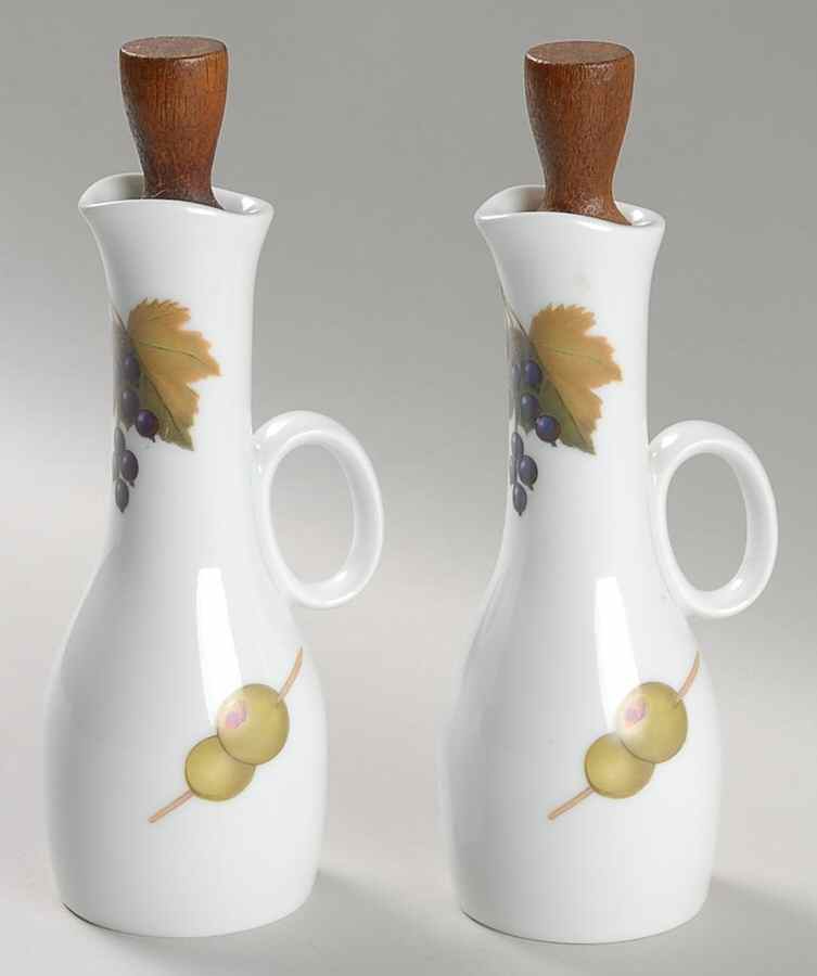 Evesham 'M' Set of 2 Oil/Vinegar Cruets & Wood Stoppers by Royal Worcester-1