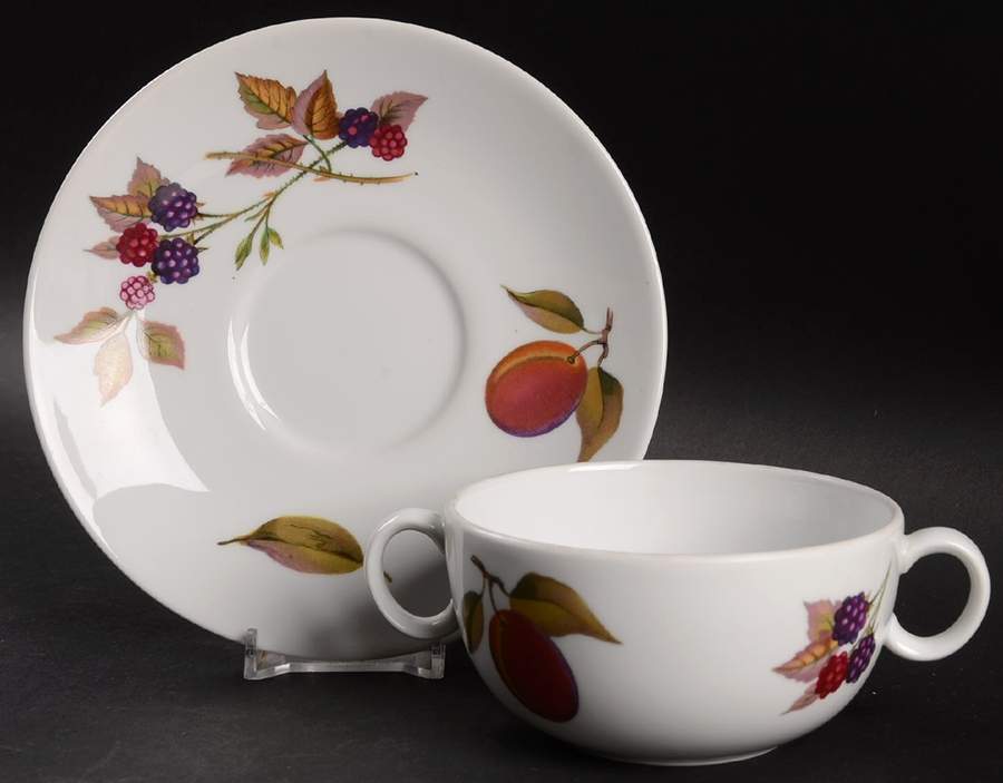 Evesham 'M' Flat Cream Soup Bowl & Saucer Set by Royal Worcester-1