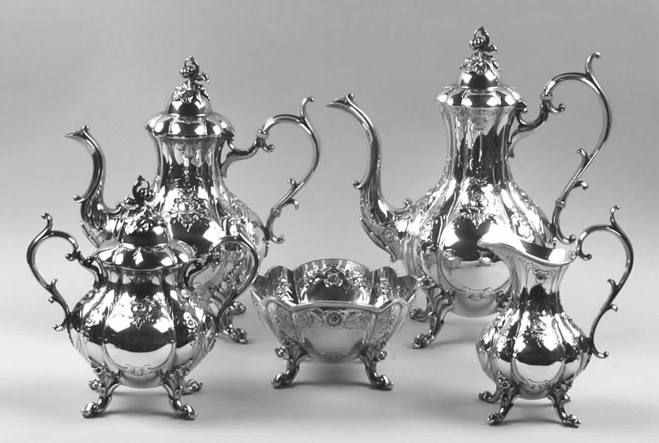 The Winthrop (Chased, Silverplate) 5-Piece Plated Tea Set (with Waste) by Reed & Barton-1