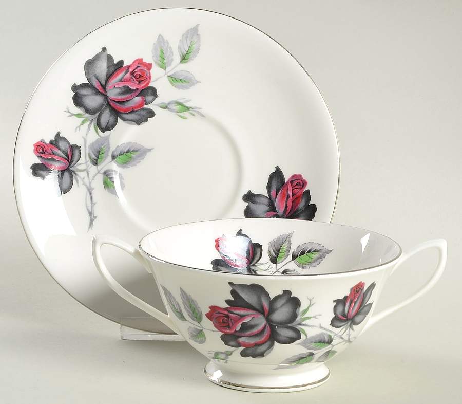 Masquerade Footed Cream Soup Bowl & Saucer Set by Royal Albert-1