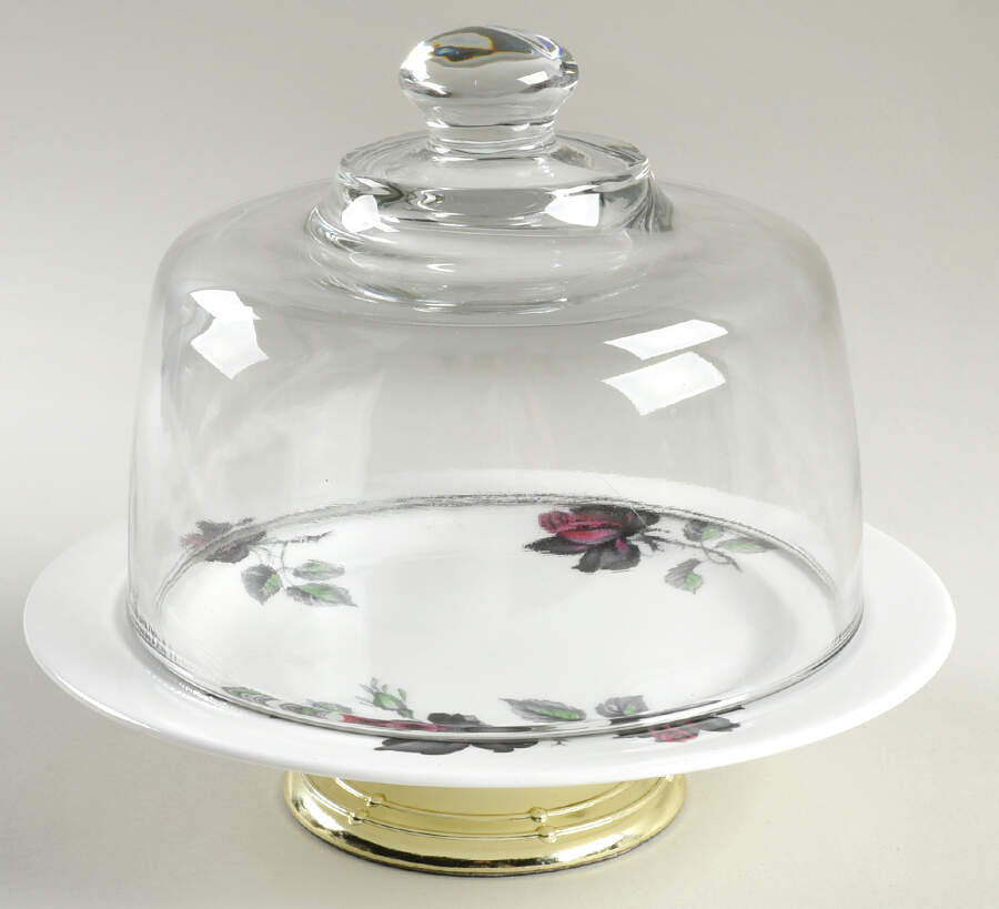 Masquerade 6 1/2"-7 1/2" Footed Cheese Plate w/ Glass Dome HC by Royal Albert-1
