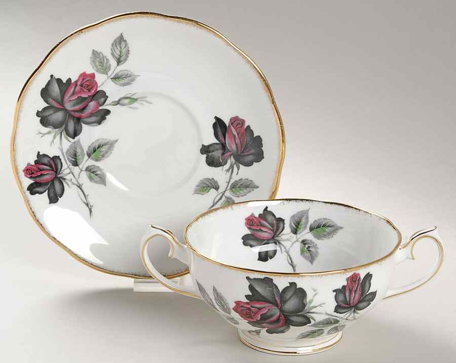 Masquerade Footed Cream Soup Bowl & Saucer Set by Royal Albert-1