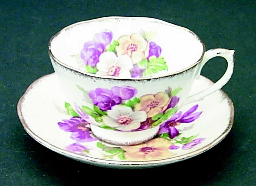 Summer Beauty (Gold Brushed Edge) Footed Demitasse Cup & Saucer Set by Roslyn (England)-1