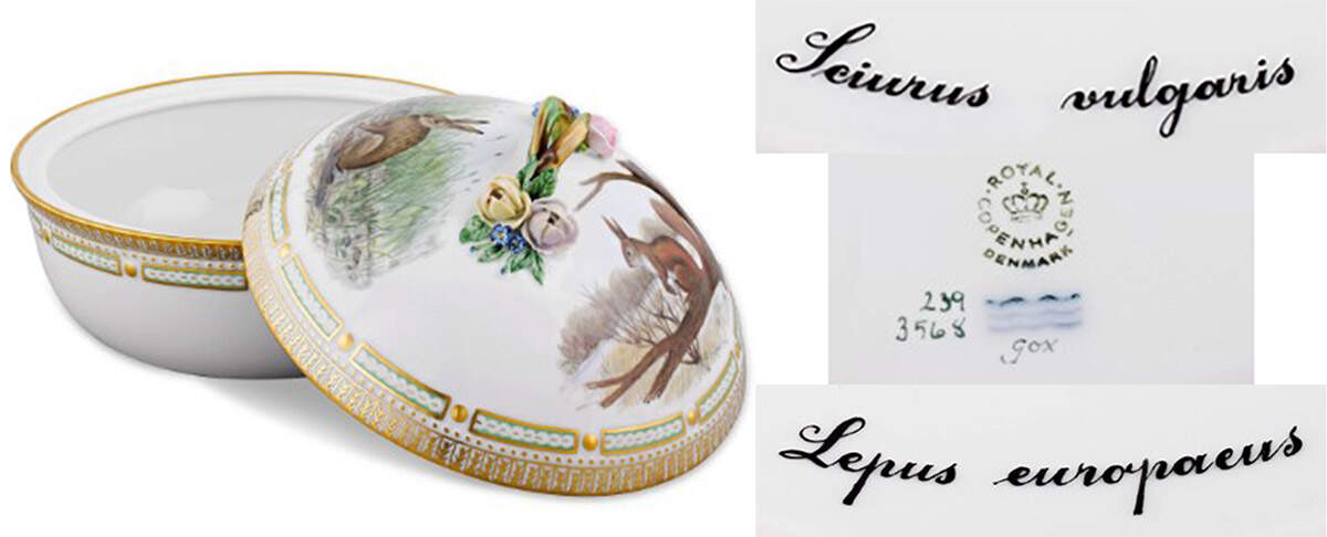 Flora Danica Game Series (Animals) Round Covered Vegetable-Lepus Europaeus/Seiurus vu by Royal Copenhagen-1
