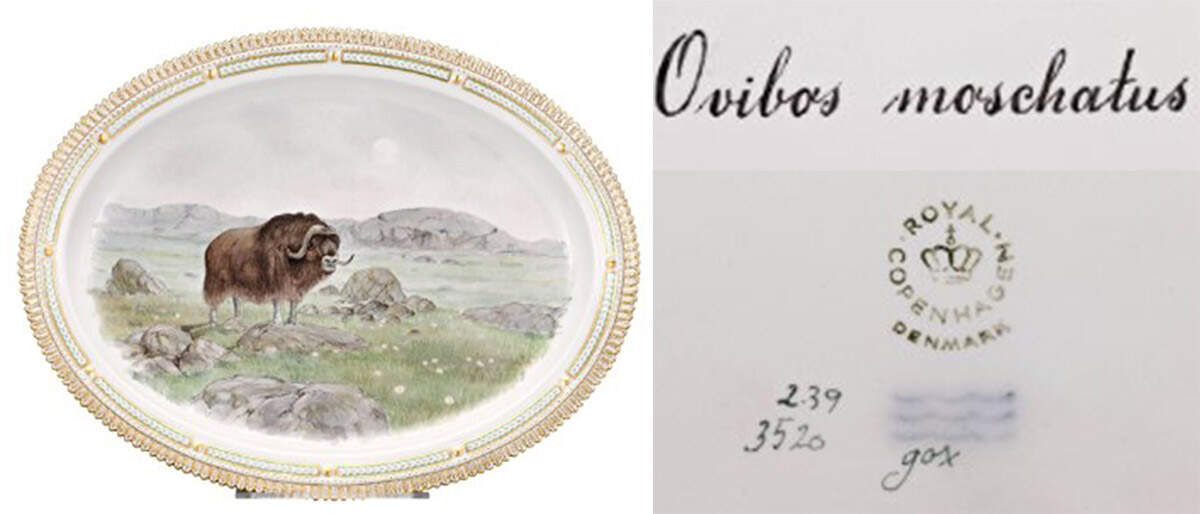Flora Danica Game Series (Animals) 18" Oval Serving Platter-Ovibos moschatus by Royal Copenhagen-1