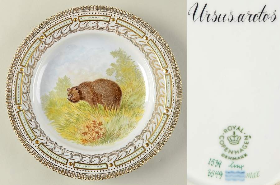 Flora Danica Game Series (Animals) Feathered Dinner Plate-Ursus arctos/Brown Bear by Royal Copenhagen-1