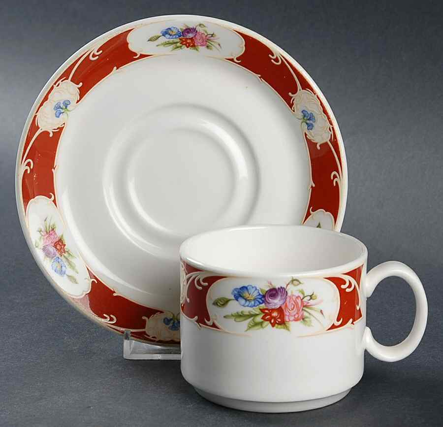 Vermilion Flat Cup & Saucer Set by Royal Doulton-1