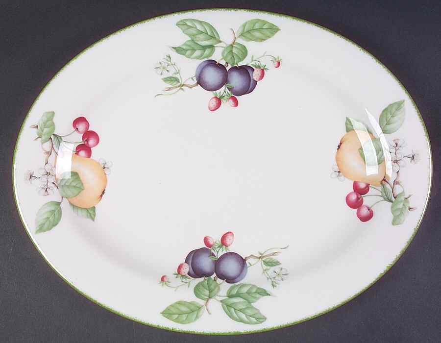 Country Lane (Brushed Green Trim) 13" Oval Serving Platter by Royal Doulton-1