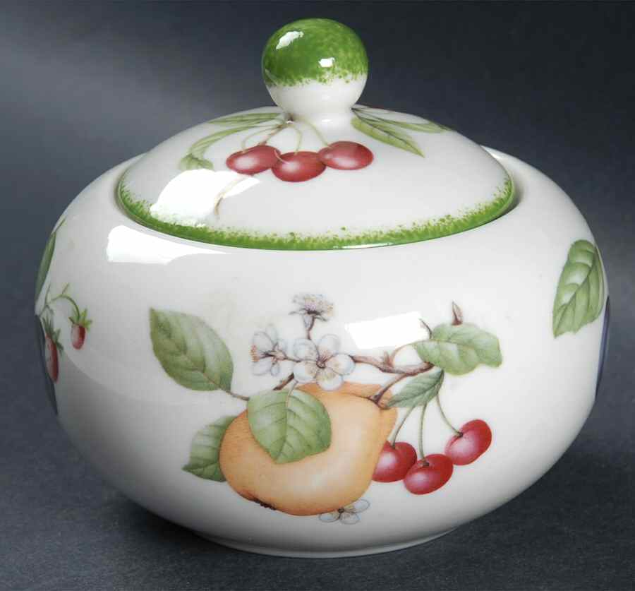 Country Lane (Brushed Green Trim) Sugar Bowl & Lid by Royal Doulton-1