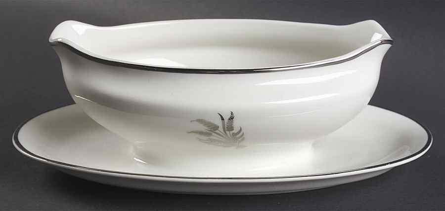 Silver Harvest Gravy Boat with Attached Underplate by Royal Chatham-1
