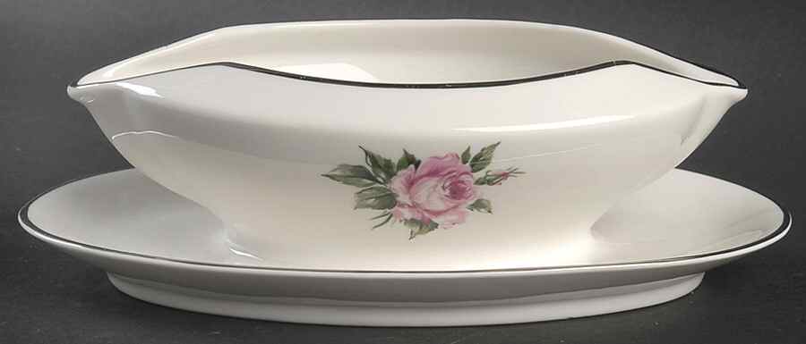 Margaret Rose Gravy Boat with Attached Underplate by Royal Chatham-1
