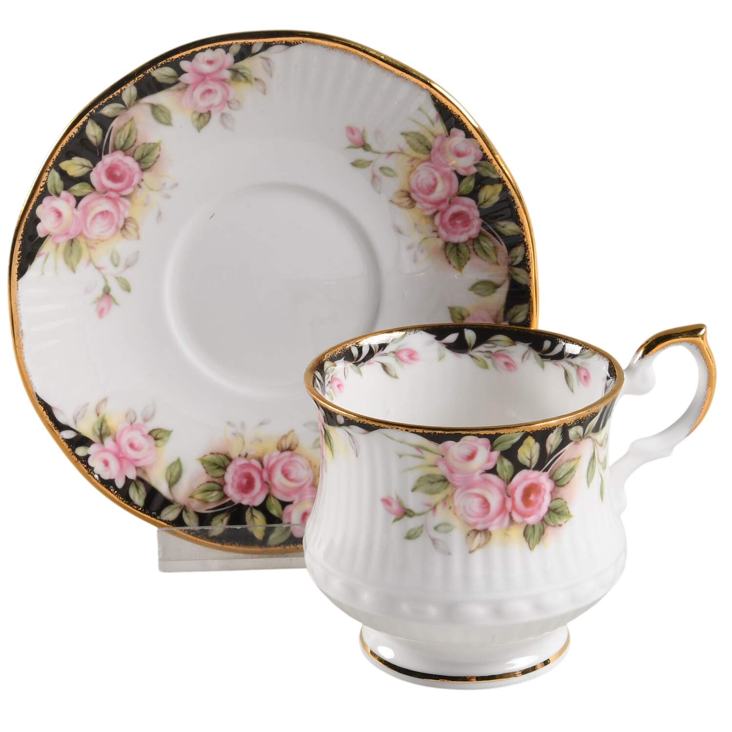 Midnight Rose Footed Cup & Saucer Set by Rosina-Queens-1