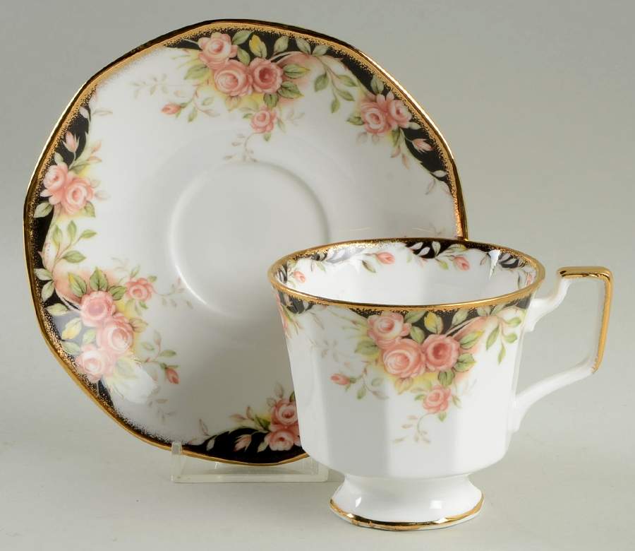 Midnight Rose (Multisided) Footed Cup & Saucer Set by Rosina-Queens-1