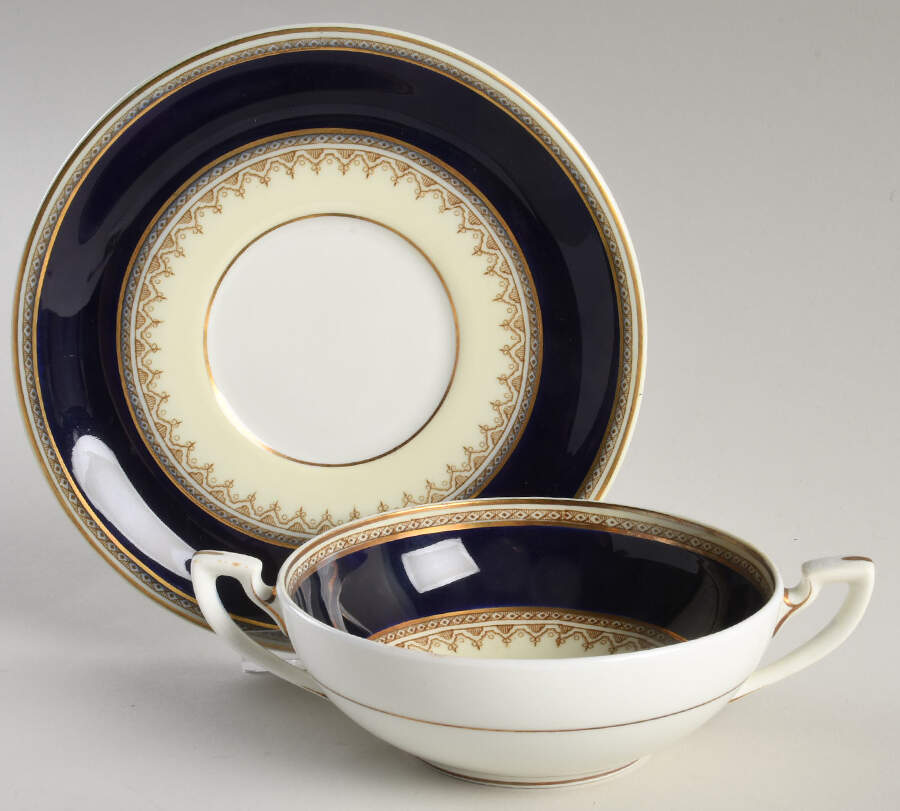 1293 Flat Cream Soup Bowl & Saucer Set by Royal Worcester-1