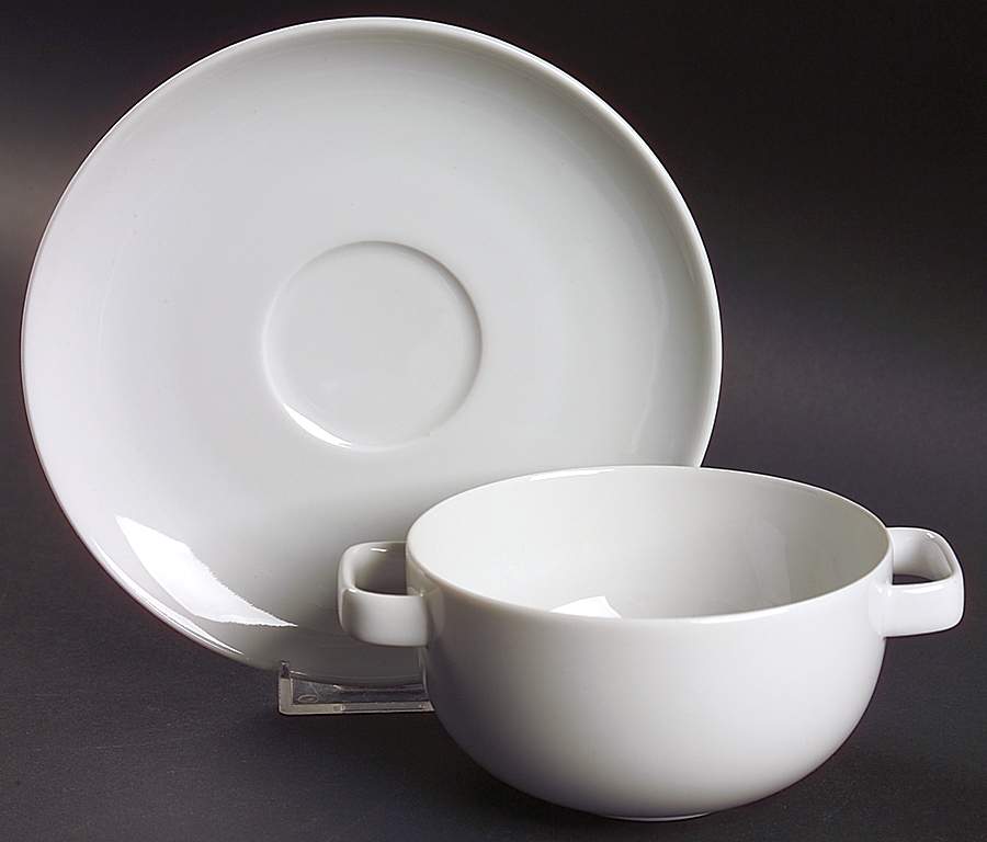 Moon White Flat Cream Soup Bowl & Saucer Set by Rosenthal - Continental-1