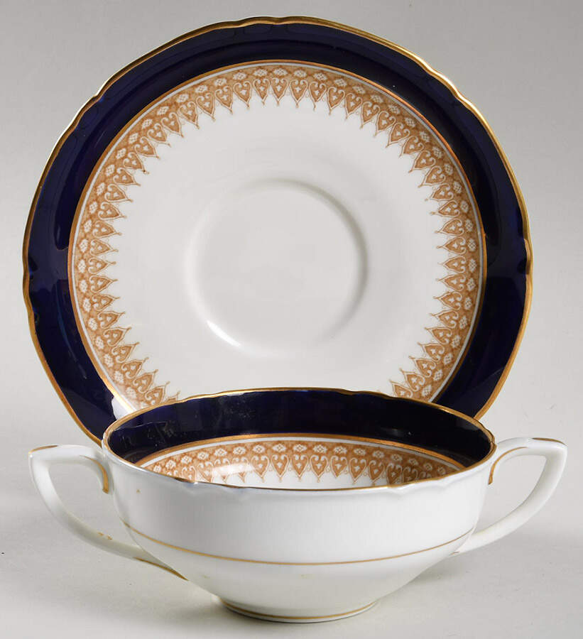 Admiration Blue Flat Cream Soup Bowl & Saucer Set by Royal Worcester-1