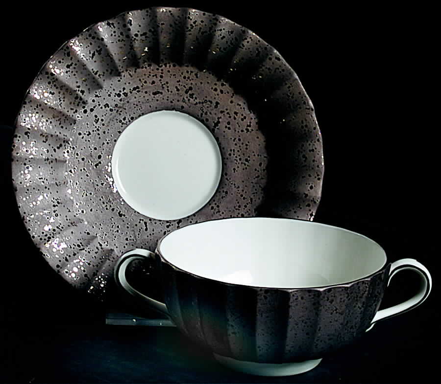 Ripple Footed Cream Soup Bowl & Saucer Set by Royal Worcester-1