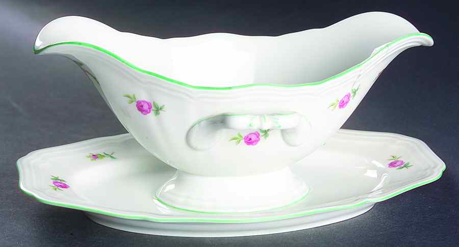 2820 (Chippendale, Green Trim) Gravy Boat with Attached Underplate by Rosenthal - Continental-1