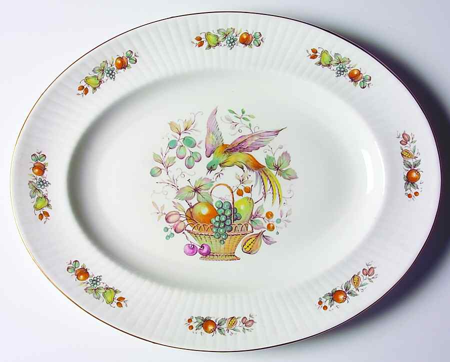 Bird and Fruit 13" Oval Serving Platter by Royal Tara-1