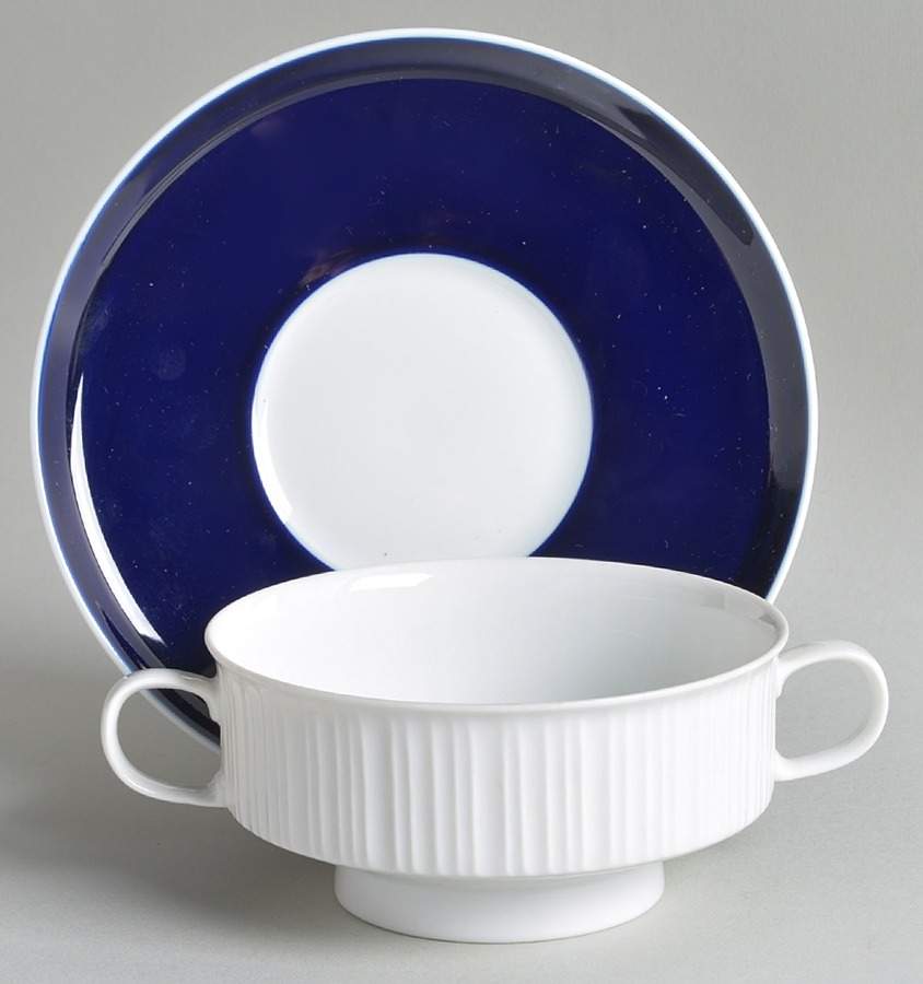 Secunda Cobalt Footed Cream Soup Bowl & Saucer Set by Rosenthal - Continental-1