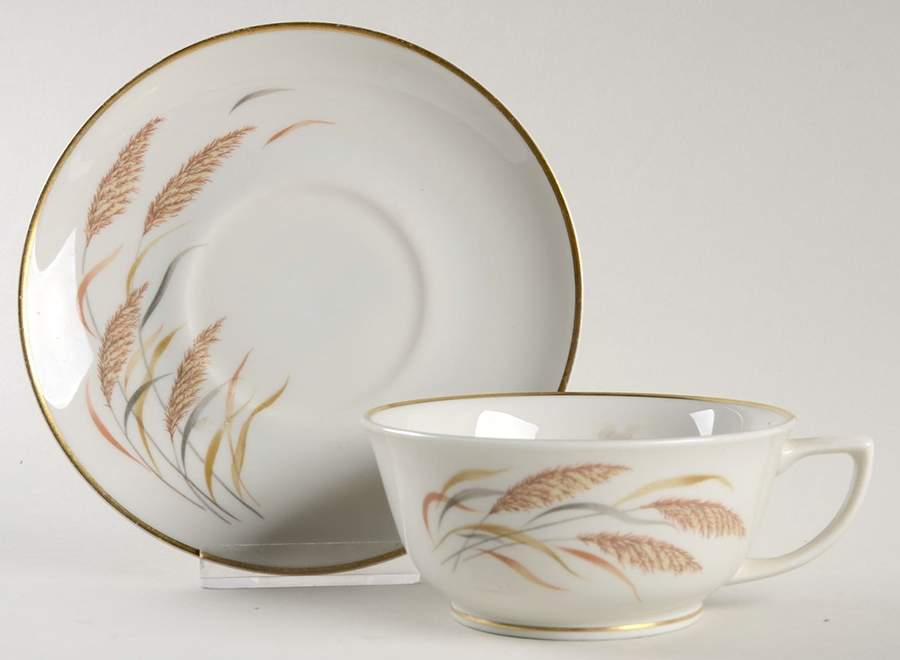 Golden Wheat Footed Cup & Saucer Set by Royal Chatham-1