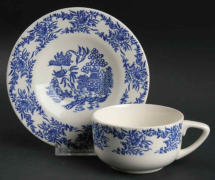 RYL92 Blue Flat Cup & Saucer Set by Royal (USA)-1