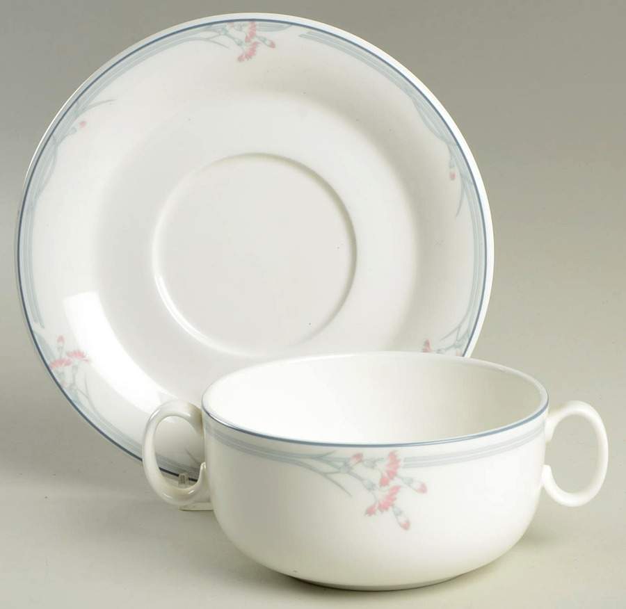 Carnation (Hotelware) Flat Cream Soup Bowl & Saucer Set by Royal Doulton-1