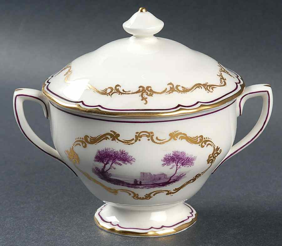 The Chamberlain Purple (No #) Sugar Bowl & Lid by Royal Worcester-1
