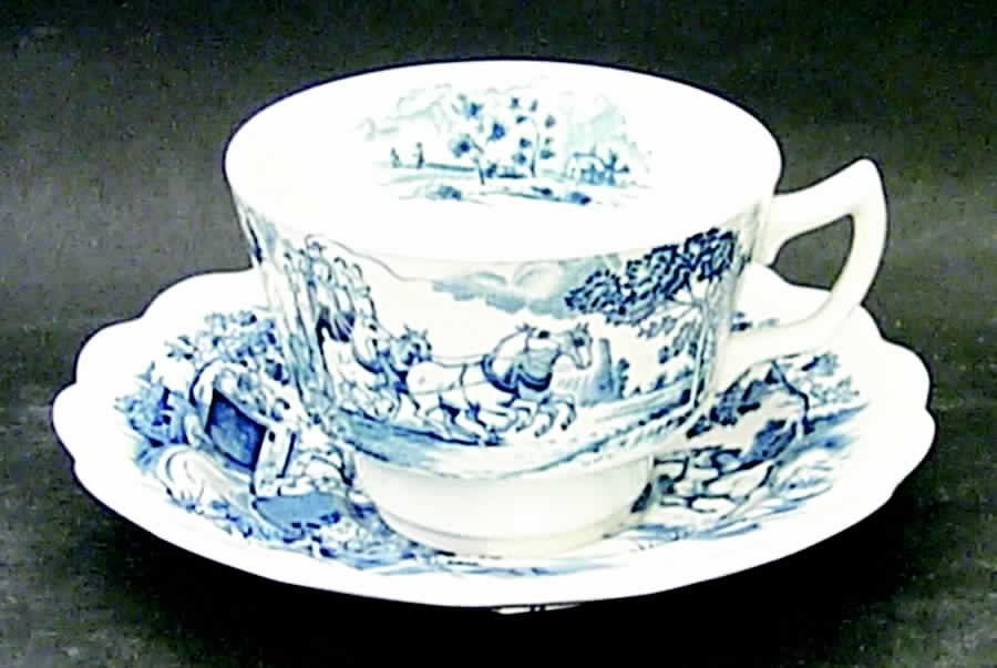 Coaching Days Blue Flat Cup & Saucer Set by Ridgway (Ridgways)-1