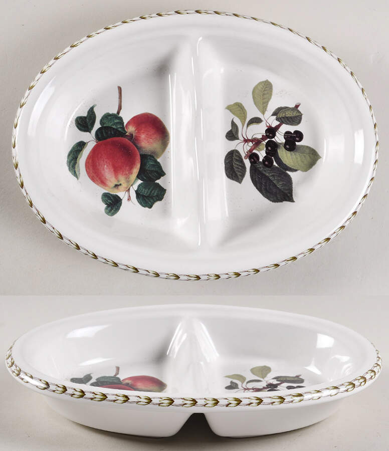Hooker's Fruit (Bone, Not Made in England) Oval Divided Vegetable Bowl by Rosina-Queens-1