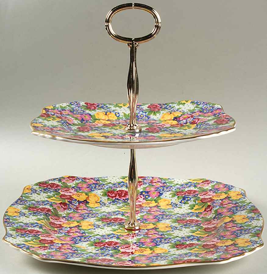 Julia (Earthenware, Circa 1995) 2 Tiered Serving Tray (Dinner & Salad Plate) by Royal Winton-1