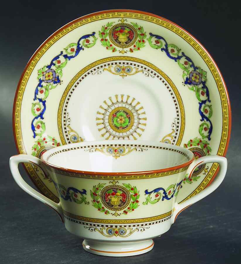 Empire Mustard Footed Bouillon Cup & Saucer by Royal Worcester-1