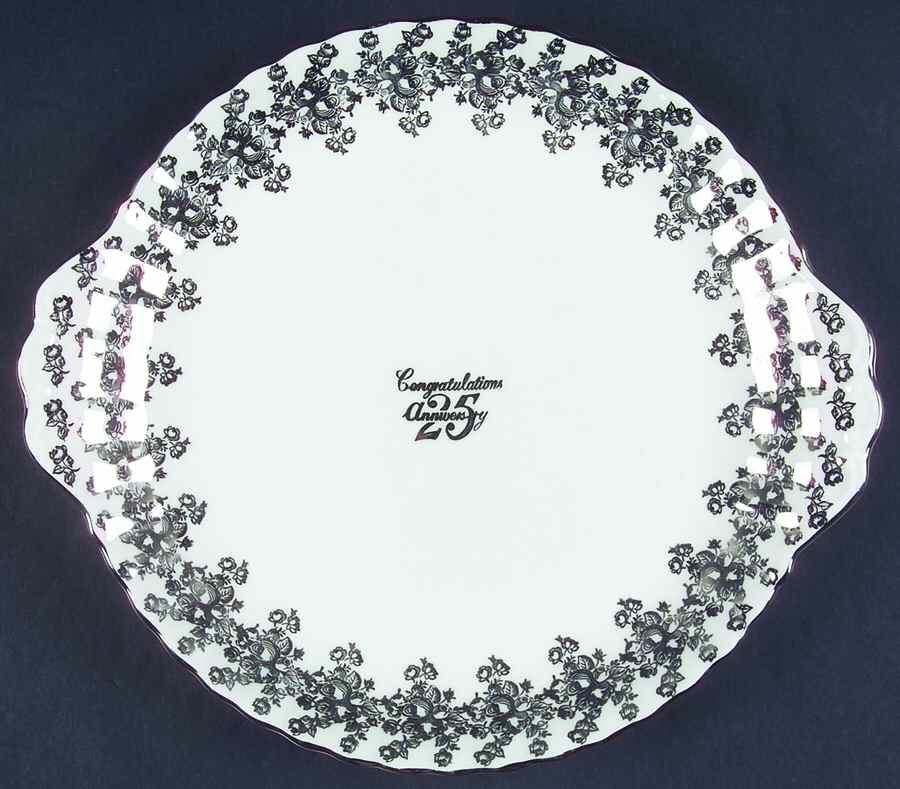 Anniversary Platinum Handled Cake Plate by Royal Albert-1